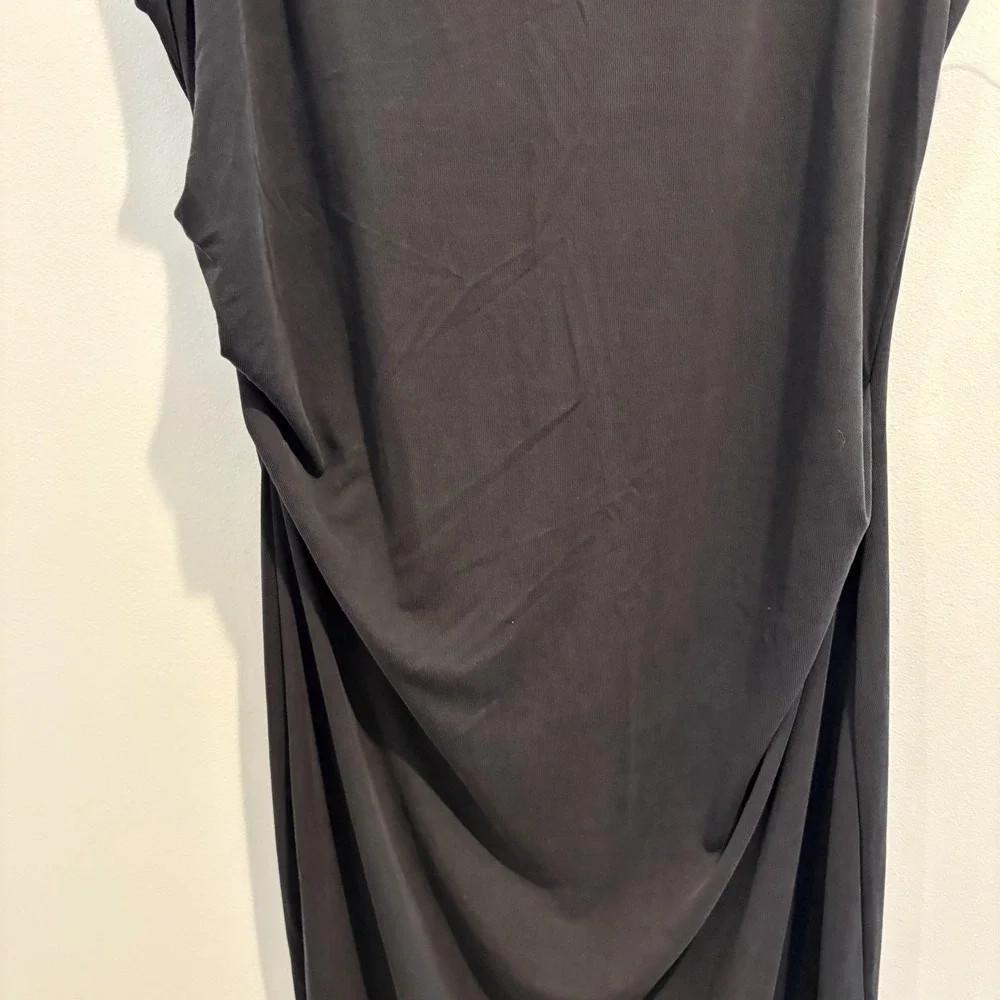 NWT Old Navy Dress Women XL Tall Black Rib Knit Mock Neck Maxi Ruched Sleeveless - Picture 5 of 13